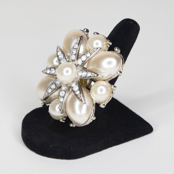 Fashion Ring Size 5 Faux Pearls‎ Faux Diamonds Star Design Faux Silver Band - Picture 2 of 13